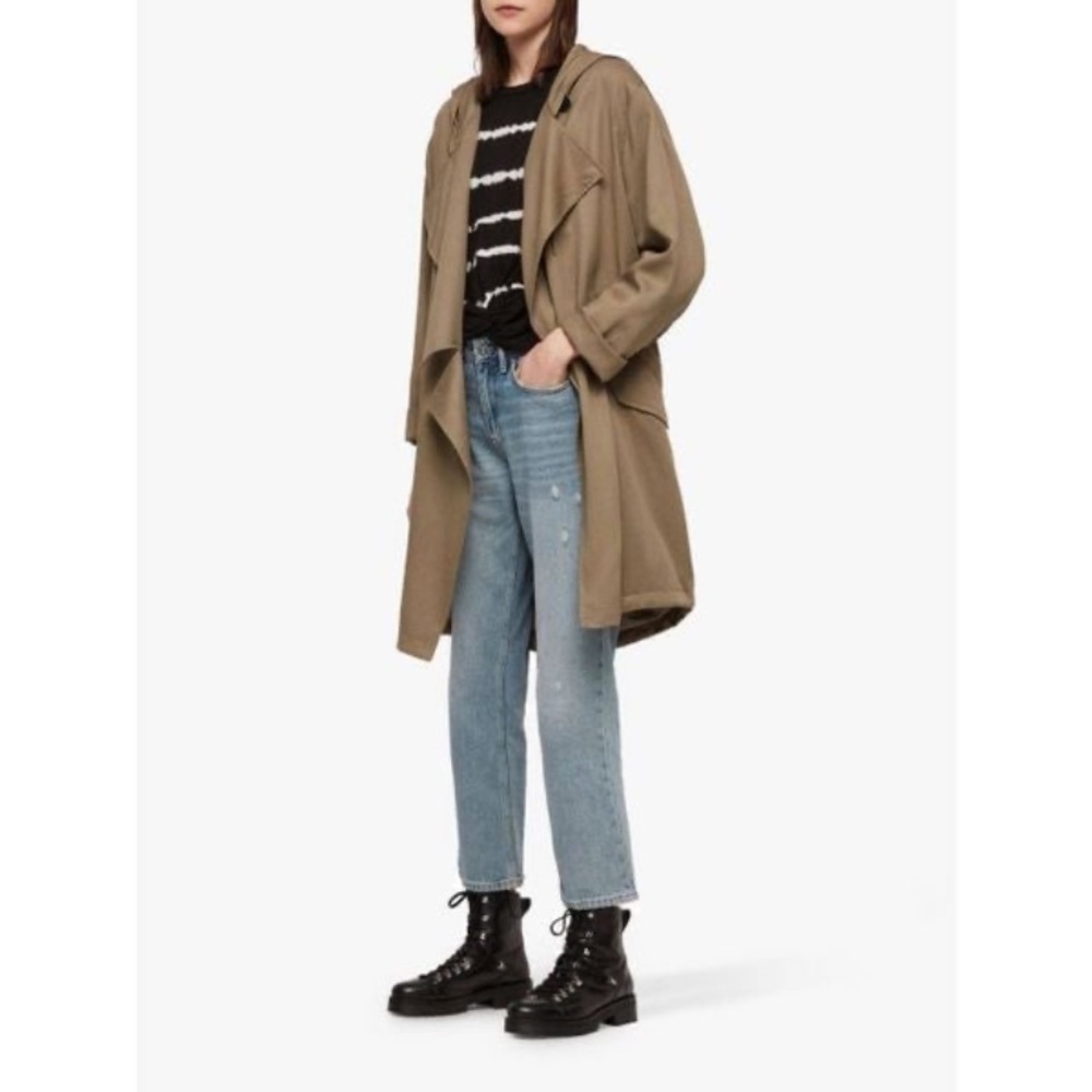 All Saints Beige trench coat long line hooded XSmall - Picture 3 of 12